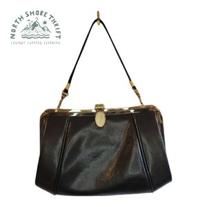 Vintage Mellow Manufactured Leather Metal Clasp Black Clutch Purse